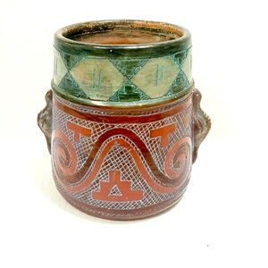 Pottery, Kaoline Clay, Brown with Blue Etching